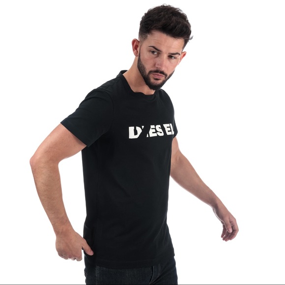 Diesel Midnight Black Tee Shirt Faded Out Logo Italian Muscle Fit NWT Diego Brok - Picture 2 of 11